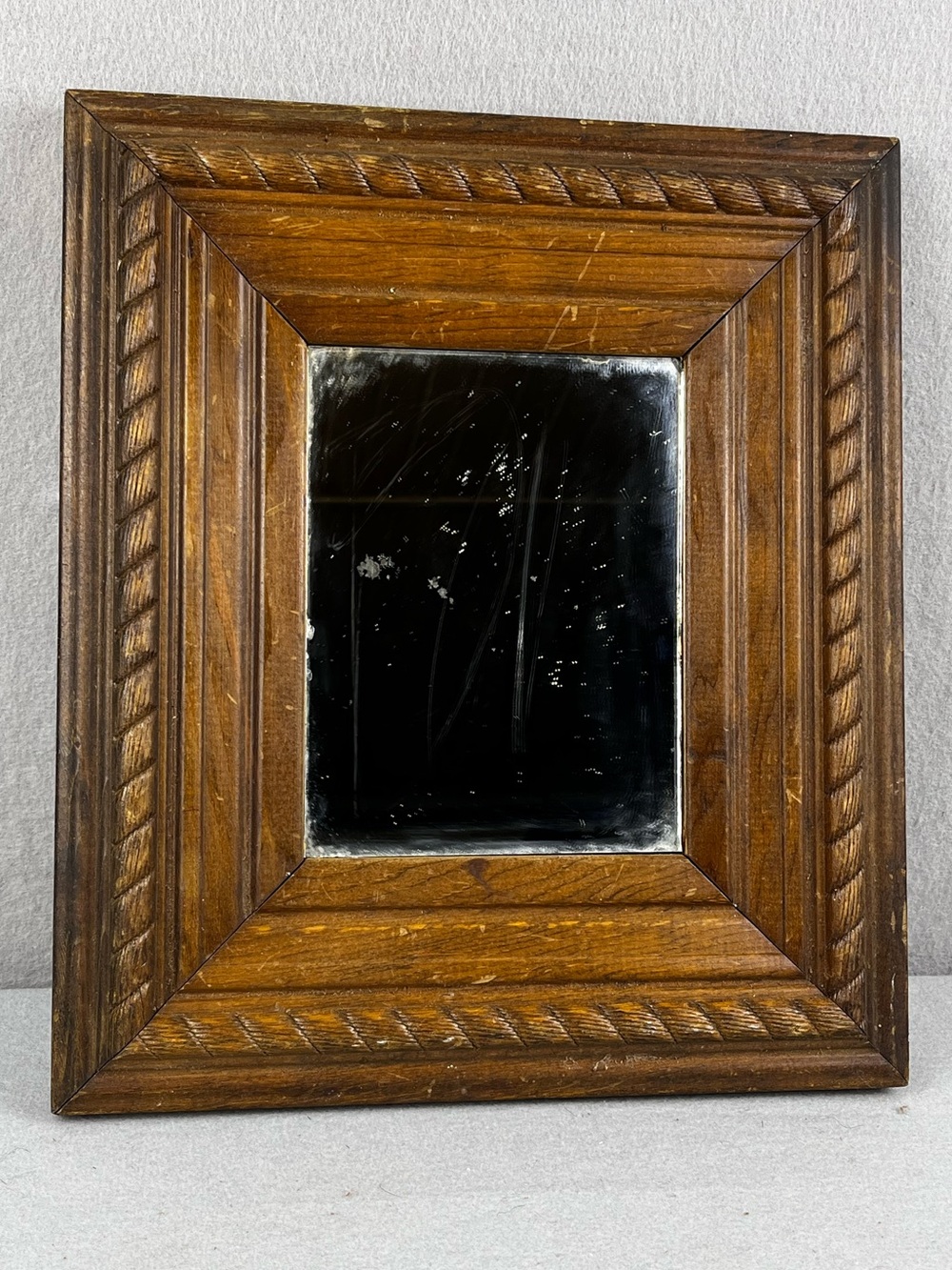 Antique Ornate Solid Wood Frame Mirror 14”x12”